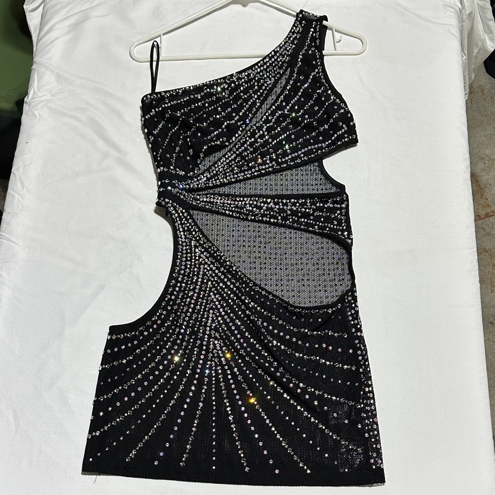 Banjul Black One-Shoulder Dress with Shimmering Accents